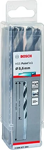 Bosch Professional HSS PointTeQ Spiralbohrer, 8.6x81x125mm, 10 Stück