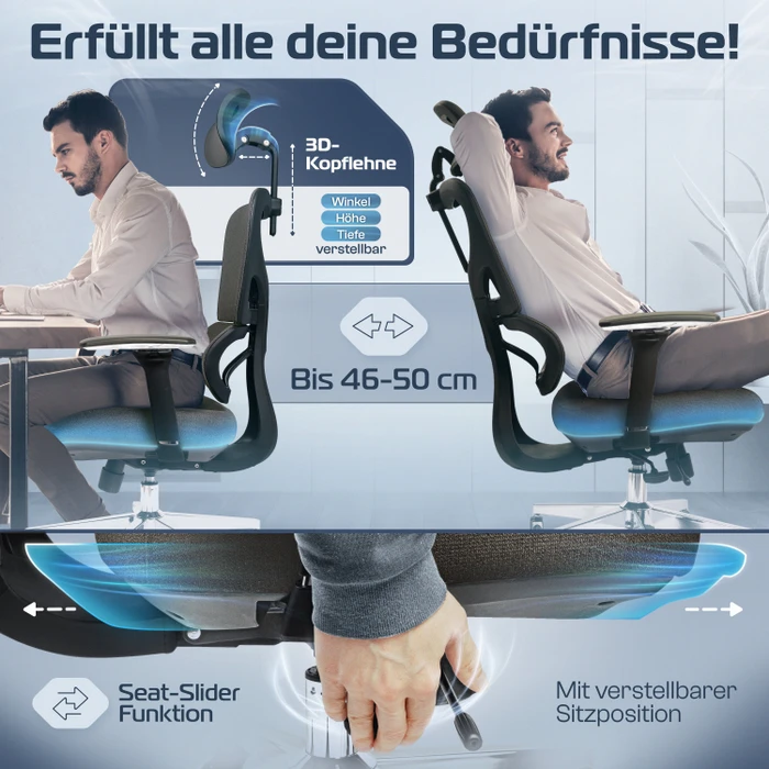 Clouvou ProSeat Bürostuhl, anthrazit