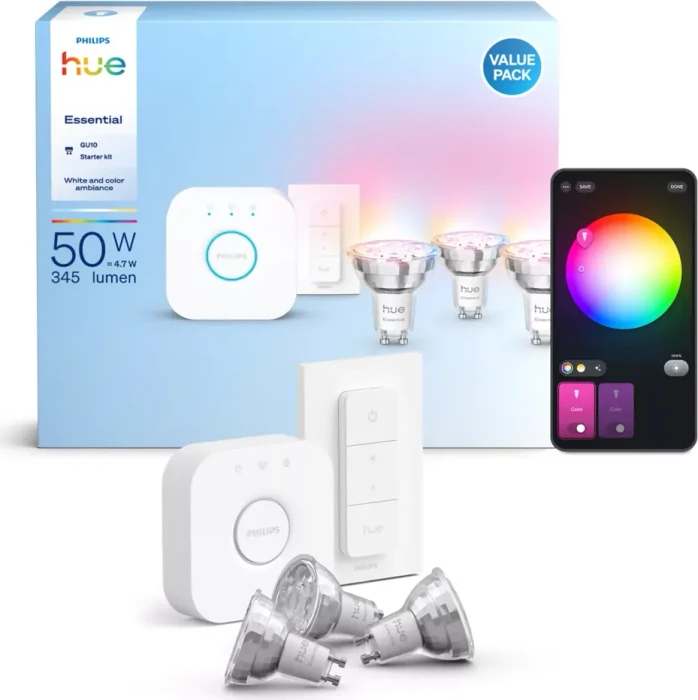 Philips Hue Essential White and Color Ambiance 345 GU10 4.7W Starter-Kit