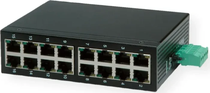 Roline Industrial Railmount Switch, 16x RJ-45