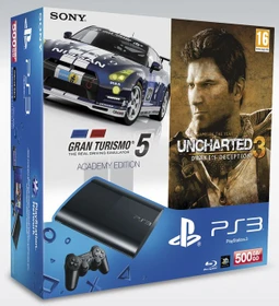 Sony PlayStation 3 Super Slim - 500GB Uncharted 3 Game of the Year Edition & Gran Turismo 5 Academy Edition Bundle schwarz
