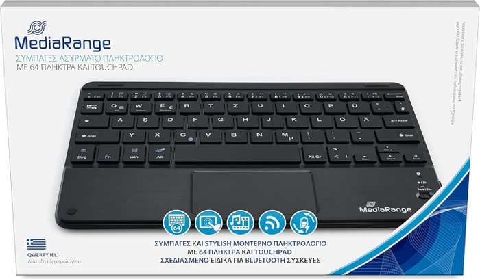 MediaRange kompakte Funk-Tastatur mit 64 Tasten und Touchpad, schwarz, Bluetooth, GR