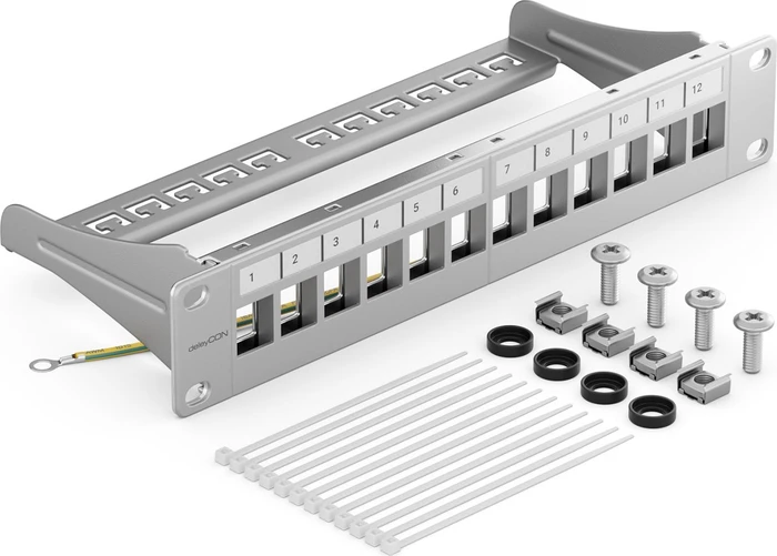 deleyCON Patchpanel für Keystone Module 10", 1HE, 12-Port, 10", 1HE, grau