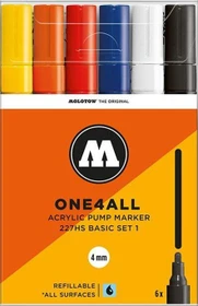 Molotow ONE4ALL 227HS 4mm Acrylmarker Basic-Set 1 sortiert, 6er-Set, Etui