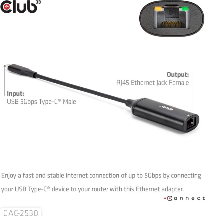 Club 3D 5G LAN-Adapter, RJ-45, USB-C 3.0 [Stecker]