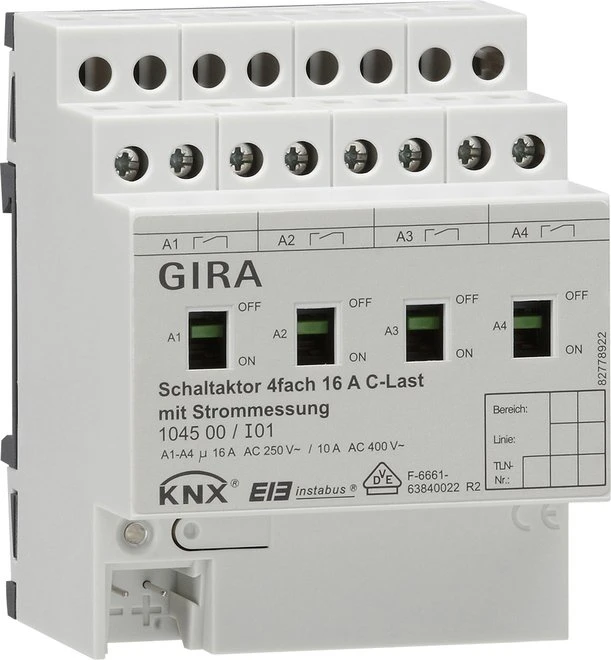 Gira KNX Schaltaktor mit Handbetätigung 4-fach, 16A, Schaltaktor