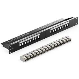 deleyCON Patchpanel für Keystone Module 19", 1HE, inkl. RJ-45 Cat6a Module, 16-Port, 19", 1HE