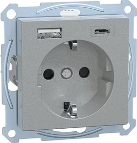 Merten System M 1-M SCHUKO Steckdose mit USB-Ladegerät, aluminium
