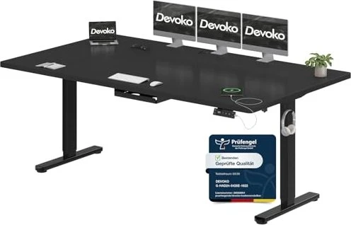 Devoko elektrisch höhenverstellbarer Sitz-Steh-Schreibtisch 200x100cm schwarz/schwarz