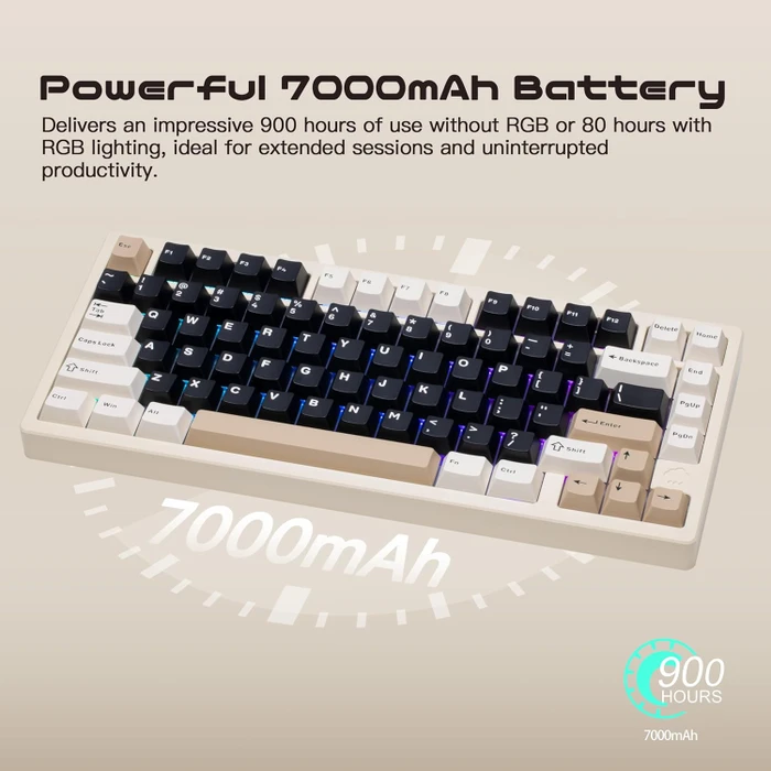 Wobkey Rainy 75 Pro, weiß, LEDs RGB, Kailh Cocoa, USB/Bluetooth, US