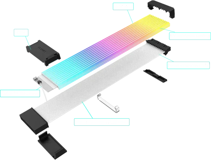 Lian Li Strimer Wireless 24P, 24-Pin Verlängerungskabel, 12 Lichtleiter, RGB beleuchtet