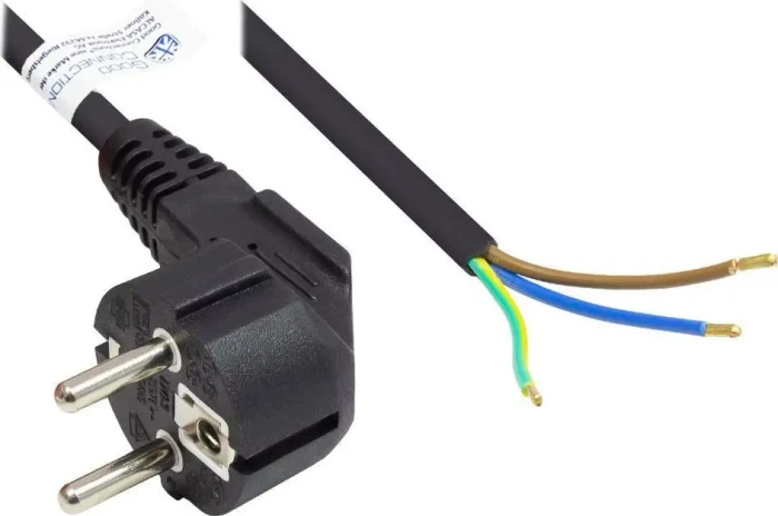 Good Connections Netzkabel Schuko gewinkelt auf offene Litze, schwarz, 2m