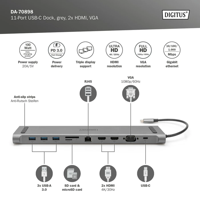 Digitus 11-Port USB-C Dock, USB-C 3.0 [Stecker]