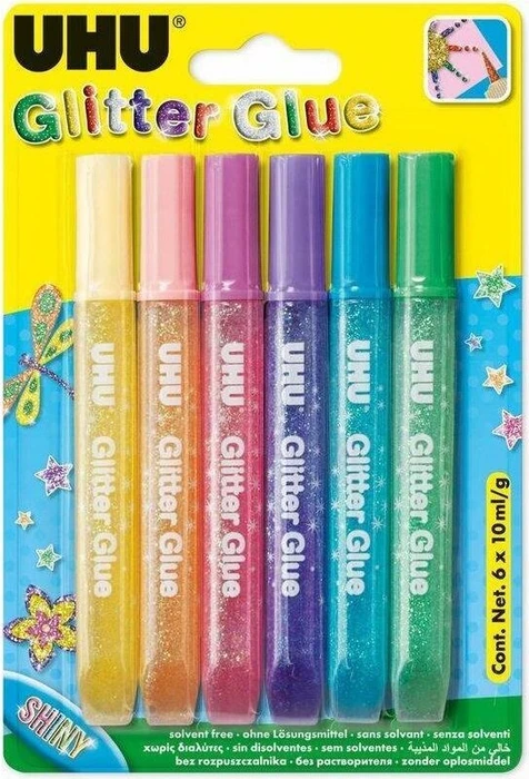 UHU Glitter Glue Shiny, 60ml (6x 10ml)
