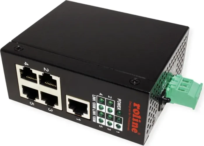 Roline Industrial Railmount Switch, 5x RJ-45