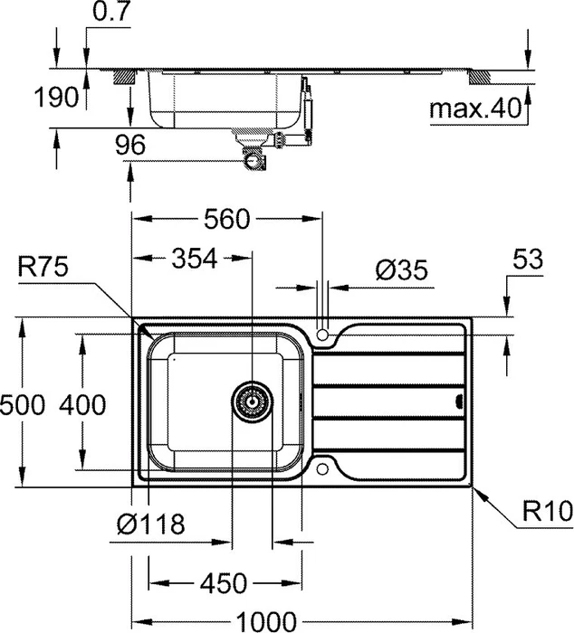 Grohe K500 60-S 100/50 1.0 Einbau Becken reversibel edelstahl