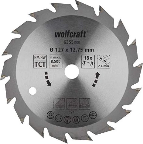 Wolfcraft Serie Grün Kreissägeblatt 18Z, 127x2.4x12.75mm, 1 Stück