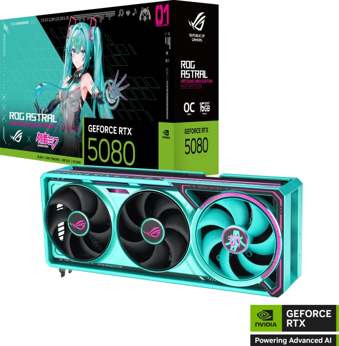 ASUS ROG Astral GeForce RTX 5080 Hatsune Miku Edition, ROG-ASTRAL-RTX5080-O16G-HATSUNE-MIKU-EDITION, 16GB GDDR7, 2x HDMI, 3x DP