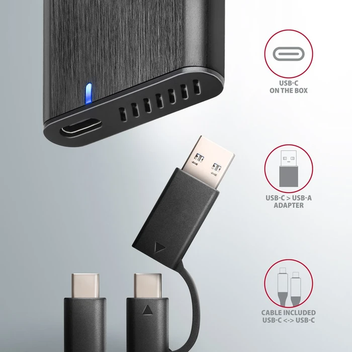 Axagon M.2 Festplattengehäuse, schwarz, M.2 PCIe/SATA, USB-C 3.1
