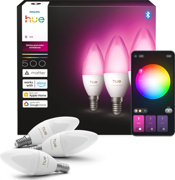 Philips Hue White and Color Ambiance 500 LED-Bulb E14 3.7W, 3 Stück