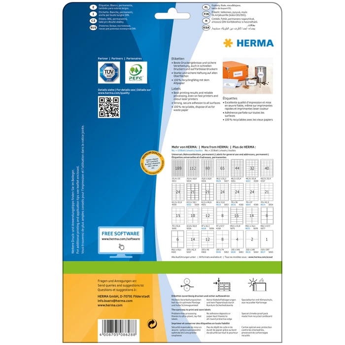 Herma Etiketten Premium, 97x42.3mm, weiß, matt, 10 Blatt (120 Etiketten)
