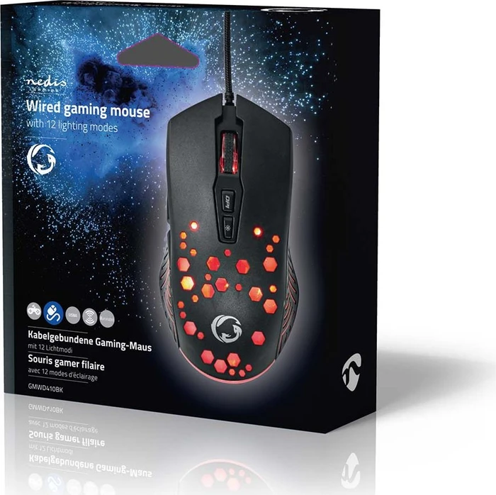 Nedis Wired Gaming Mouse with 12 lighting modes, schwarz, USB