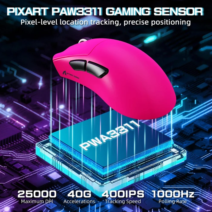 Attack Shark V3 PRO Tri-mode Wireless Gaming Mouse mit Ladestation, BerryRed, USB/Bluetooth