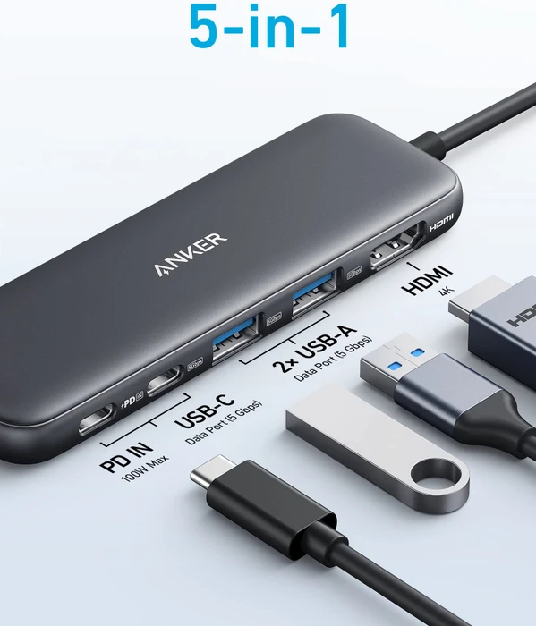 Anker 332 5-in-1 Multiport-Adapter, schwarz, USB-C 3.0 [Stecker]