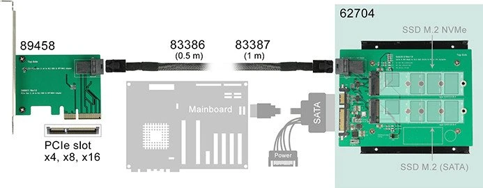 DeLOCK U.2 miniSAS HD -> M.2 PCIe, SATA -> M.2 SATA