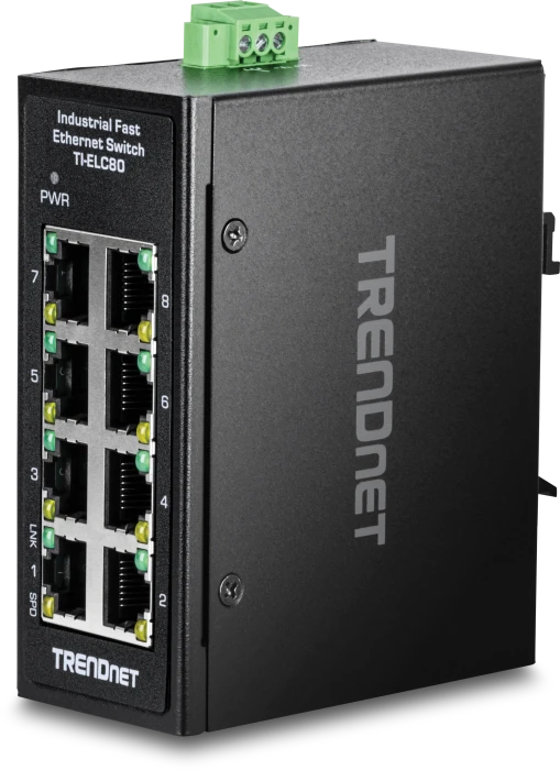 TRENDnet TI Hardened Industrial Railmount Switch, 8x RJ-45