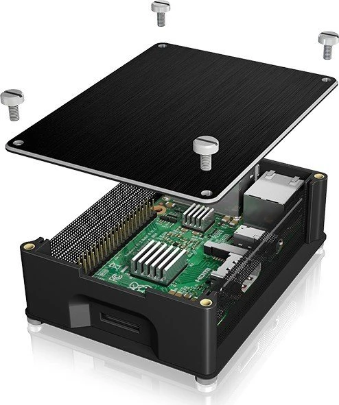 RaidSonic Icy Box IB-RP102 für Raspberry Pi 1 Modell B+/2 Modell B/3 Modell B/3 Modell B+, schwarz/silber