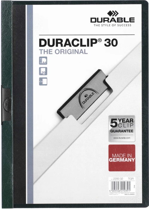Durable Duraclip 30 Klemmmappe, A4, dunkelgrün/transparent