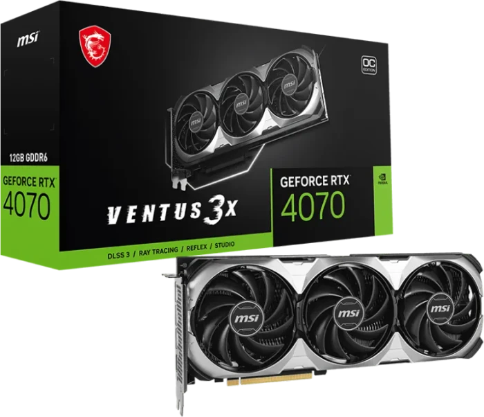 MSI GeForce RTX 4070 Ventus 3X E1 12G OC, 12GB GDDR6, HDMI, 3x DP