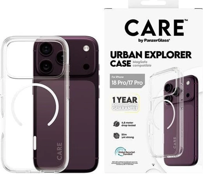 PanzerGlass Care Urban Explorer Case w. White MagSafe für Apple iPhone 18 Pro transparent
