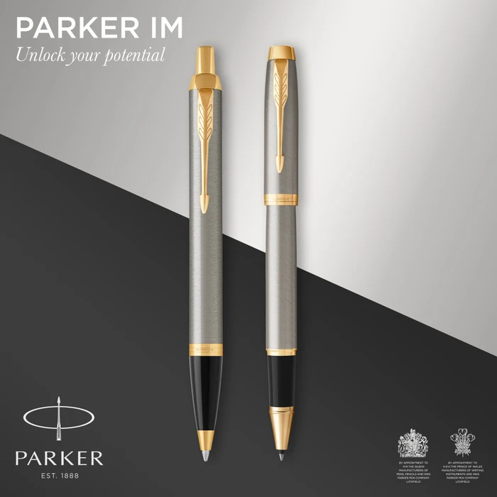 Parker IM Duo, Brushed Metal Gold Trim, 2 Stück