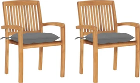 vidaXL Teak Stapelsessel grau, 2 Stück