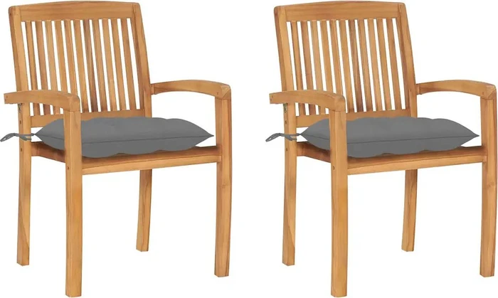 vidaXL Teak Stapelsessel grau, 2 Stück