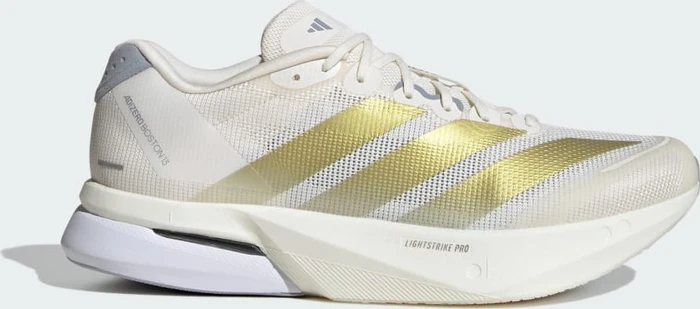 adidas Adizero Boston 13 chalk white/gold metallic/halo silver (Herren)