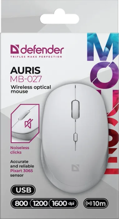 Defender Auris MB-027 Silent Wireless Optical Mouse weiß, USB