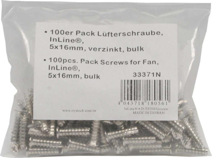 InLine Lüfterschrauben 5x16mm, silber, 100er-Pack