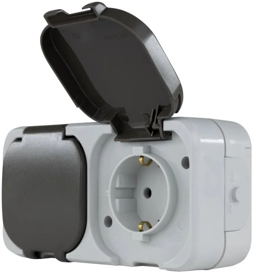 REV Ritter AquaTop Steckdose 2-fach AP IP44 verdrahtet, grau