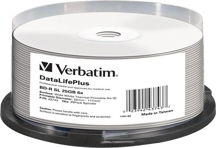 Verbatim BD-R 25GB, 6x, 25er Spindel, wide, white, thermal printable (43743)