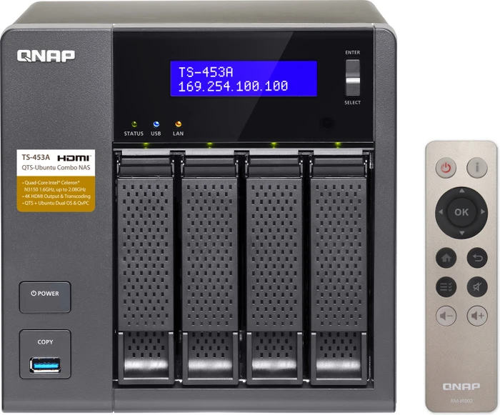 QNAP Turbo Station TS-453A-4G, 4GB RAM, 4x RJ-45 1000Base-T, 4x USB-A 3.0