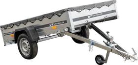 Unitrailer Garden Trailer 230 Kipp mit grauer Flachplane und Stützrad