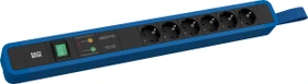 Bachmann Primo 2, 6-fach, mit Schlaufe, Überspannungsschutz, Netzfilter, Schalter, 2m, blau/schwarz