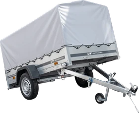 Unitrailer Garden Trailer 230 Kipp mit Stützrad, grauer Hochplane und Hochspriegel