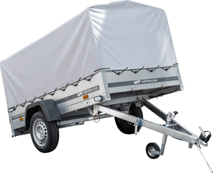 Unitrailer Garden Trailer 230 Kipp mit Stützrad, grauer Hochplane und Hochspriegel