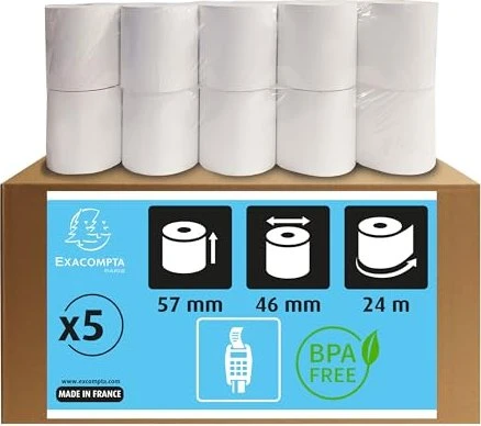 Exacompta 40905E Bonrolle Thermopapier, 57mm, 5 Rollen