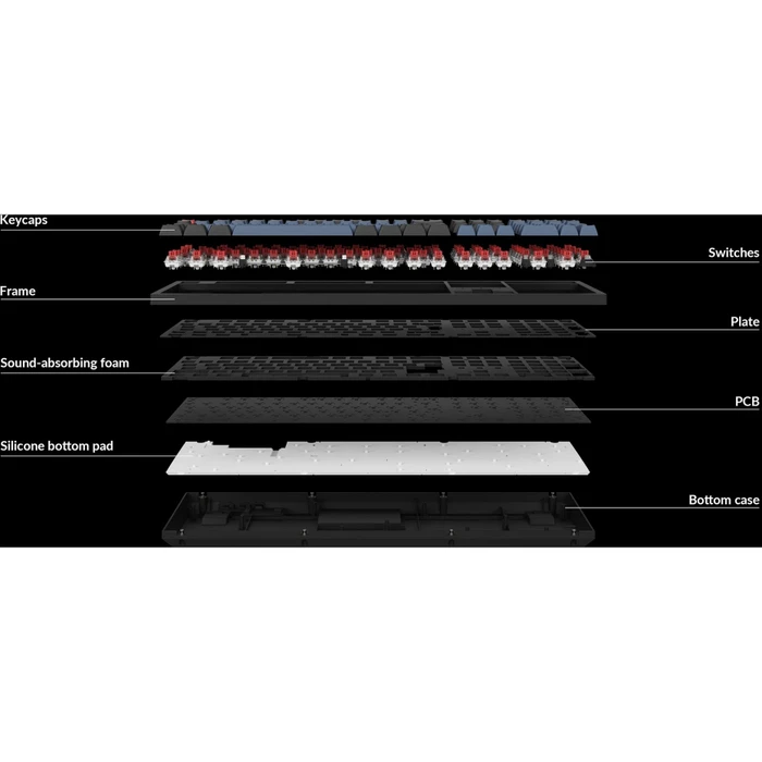 Keychron K10 Pro, PBT, schwarz/blaugrau, LEDs RGB, Keychron K Pro BROWN, USB/Bluetooth, DE
