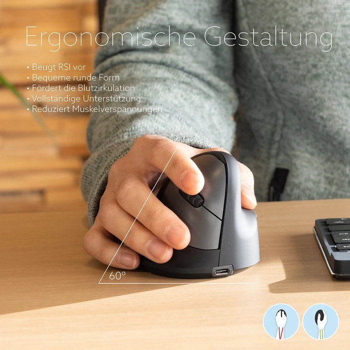 R-Go HE Break Mouse Vertikale kabellose Maus klein, Bluetooth